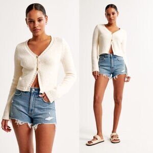 Abercrombie & Fitch The Cutoff Short High Rise Distressed Denim Blue